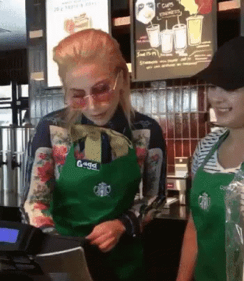 Lady Gaga At Starbucks Serve GIF - Lady Gaga At Starbucks Serve Serving GIFs