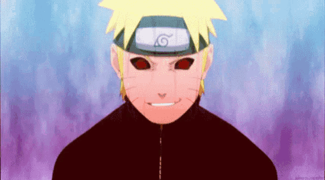 a close up of a cartoon character with red eyes and a smile on his face .