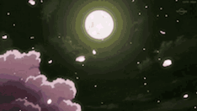a close up of a full moon in a dark sky with a pink object in the foreground .