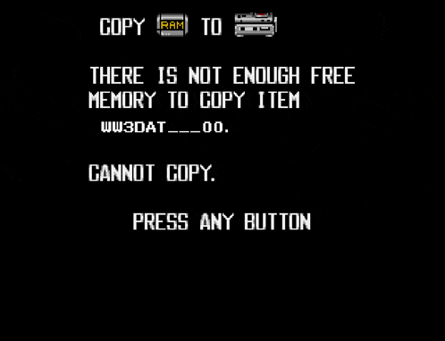 a computer screen shows that there is not enough free memory to copy item