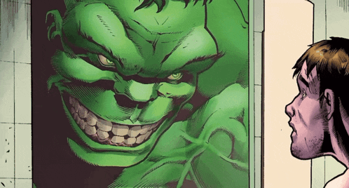 a man looking at a drawing of the hulk