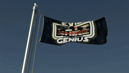 a flag that says evil genius is flying in the wind