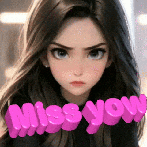 a cartoon girl with the words miss you written on her face