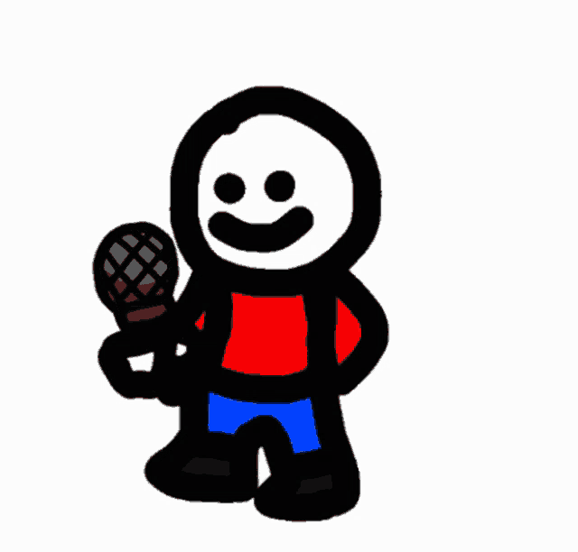 a stick figure is holding a microphone and smiling .