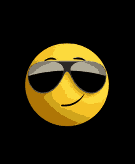 a yellow smiley face is wearing sunglasses and smiling