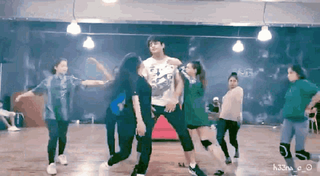 a group of young people are dancing in a dance studio with a watermark that says ha3na