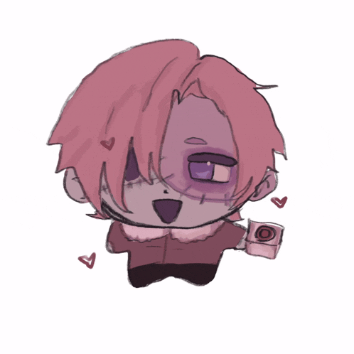 a drawing of a person with pink hair holding a camera