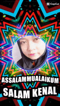 a picture of a woman with the words assalamualaikum salam kenal written on it