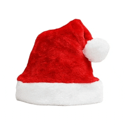 a red santa hat with a white pom pom on it