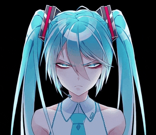 a girl with blue hair and a tie has a microphone on her head