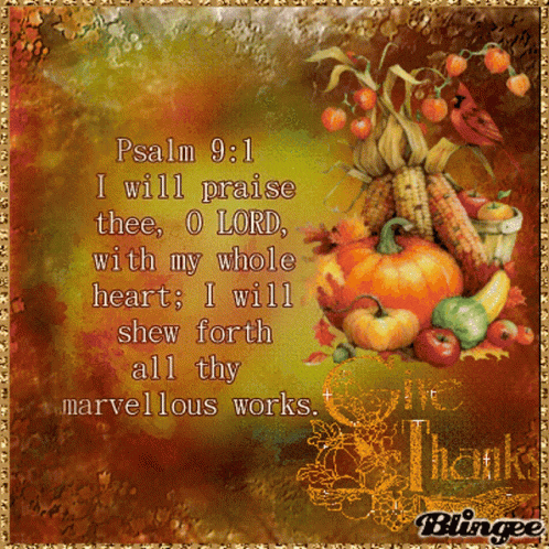 a picture of pumpkins corn and leaves with a bible verse