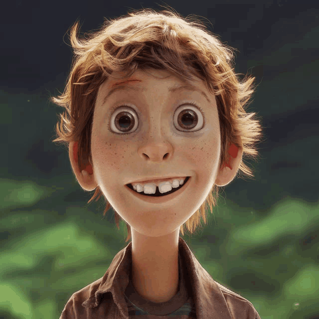 a close up of a cartoon character with a big smile