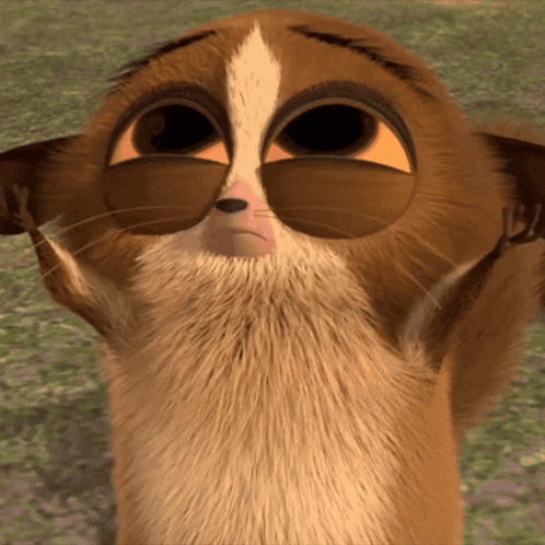 a close up of a cartoon cat with sunglasses on his eyes