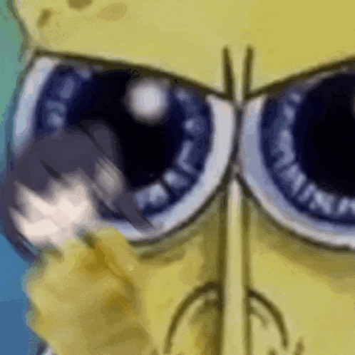 a close up of spongebob wearing sunglasses and holding a pencil .