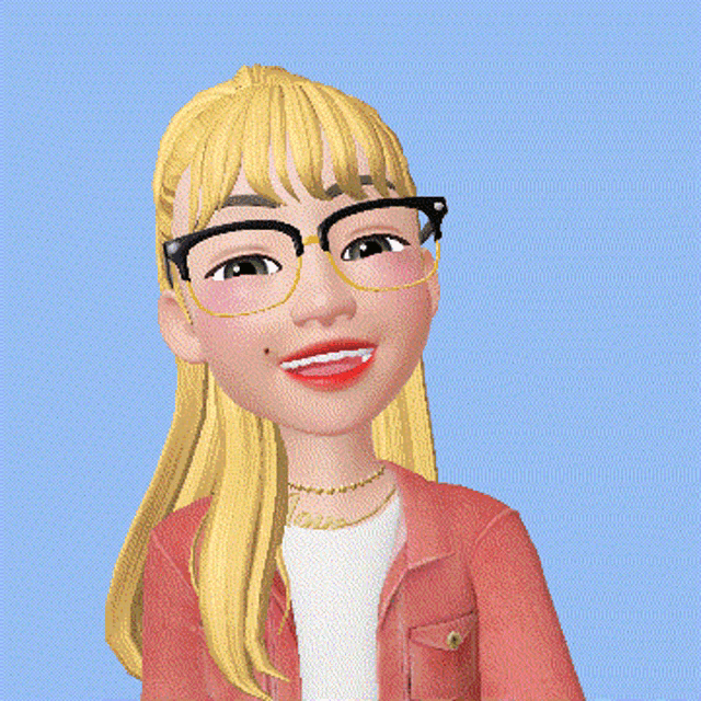 a cartoon girl wearing glasses with her eyes closed