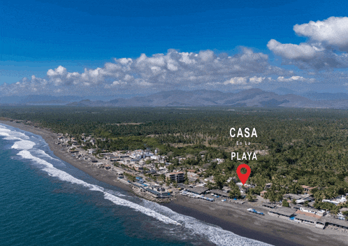 an aerial view of the casa en la playa beach