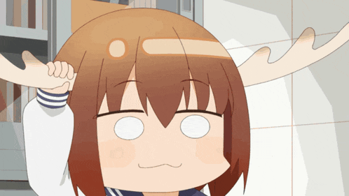 a cartoon of a girl with antlers on her head making a face