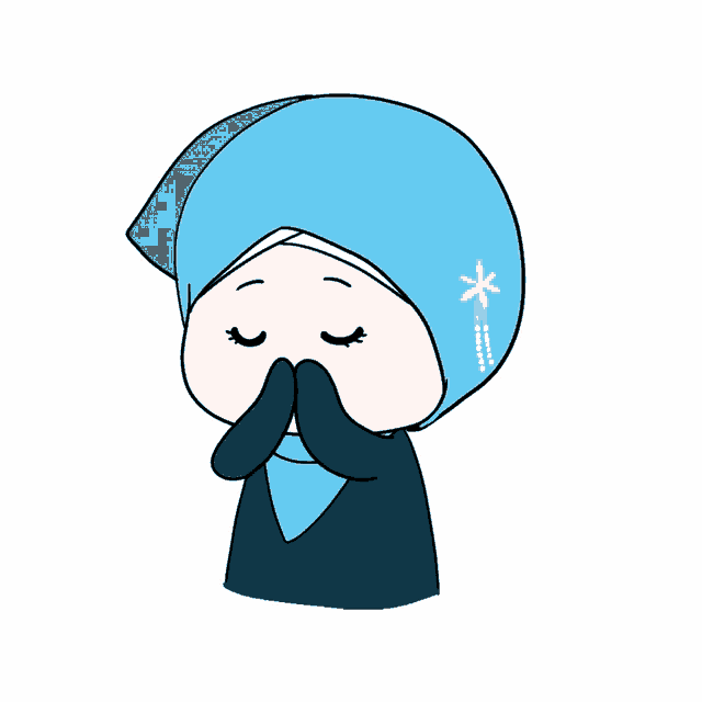 a cartoon of a woman wearing a blue hijab and a blue scarf