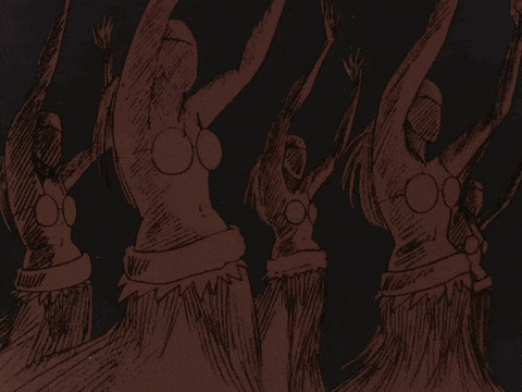 a drawing of a group of women with their arms outstretched