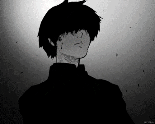 a black and white drawing of a man with a crying face .