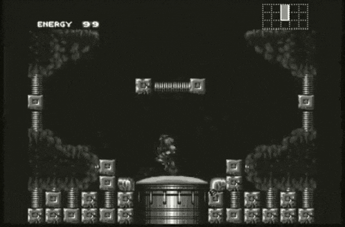 a black and white video game with a score of 99 energy