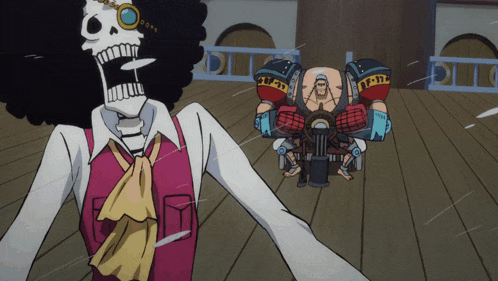 a cartoon of a skeleton standing next to a robot that says t.i.t.d.