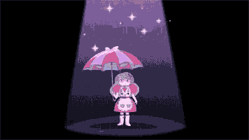 a pixel art drawing of a girl holding an umbrella in the rain