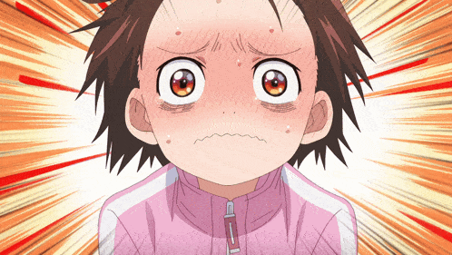 a girl with a surprised look on her face is wearing a pink jacket with a zipper