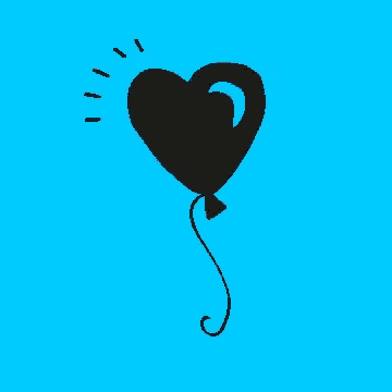 a silhouette of a heart shaped balloon with a crescent moon on a blue background