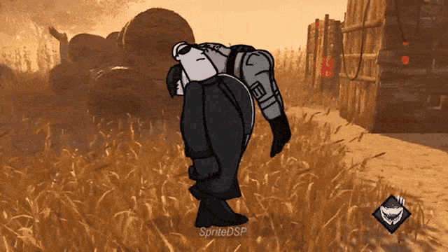 a spritedsp animated cartoon of a man in a field