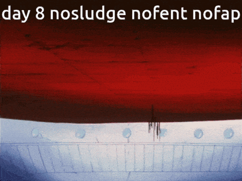 a red background with the words " day 8 nosludge nofent nofap "