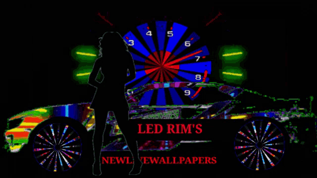 a silhouette of a woman standing in front of a clock that says new wallpaper on it