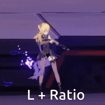 a cartoon character is holding a gun and the words l + ratio are above her