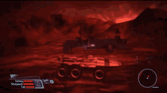 a screenshot of a video game shows ashley shepard and talk fighting the colossus