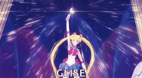 sailor moon from sailor moon is holding a sword in her hand and says glise .