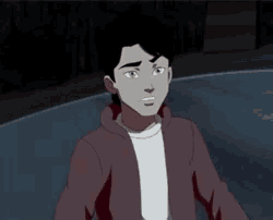 a cartoon character is sitting in a dark room .