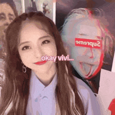 a girl with a supreme sticker on her face
