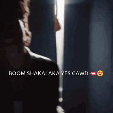 a close up of a man 's face with the words boom shakalaka yes gawd below it
