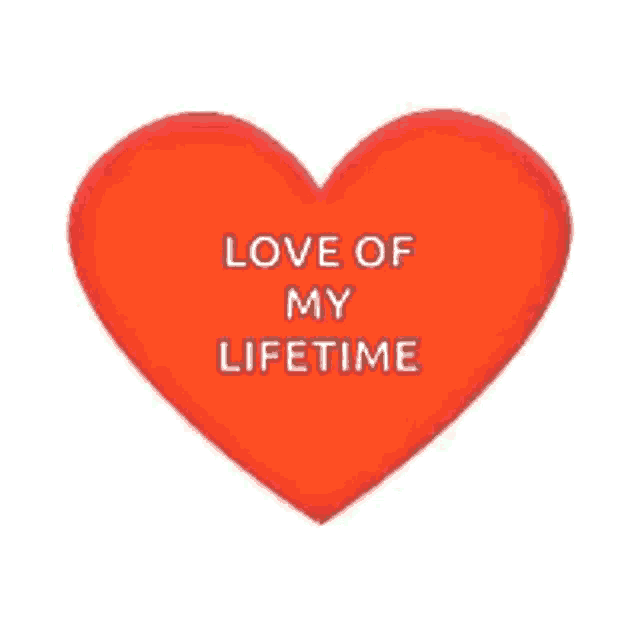 a red heart with the words `` love of my lifetime '' written on it on a white background .