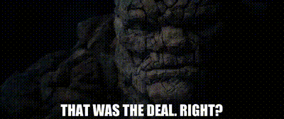 a statue of a man with the words `` that was the deal right ? '' written below it .