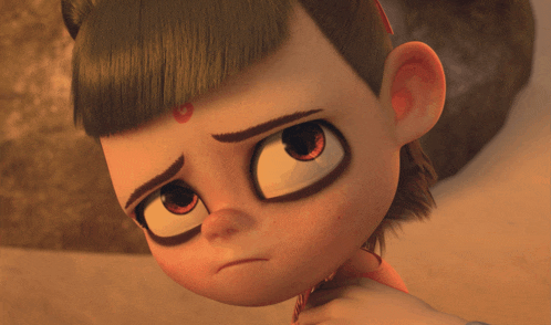 a close up of a cartoon character 's face with a serious look on his face