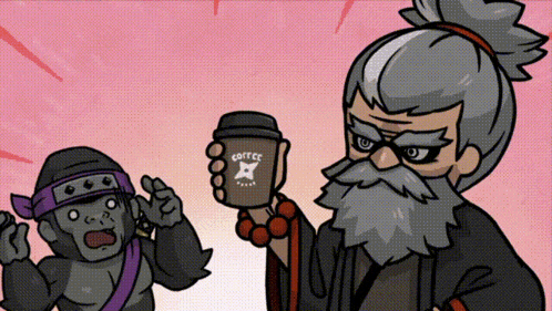 a cartoon of a man holding a coffee cup