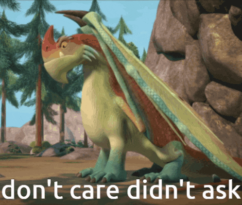 a picture of a dragon with the words do n't care did n't ask