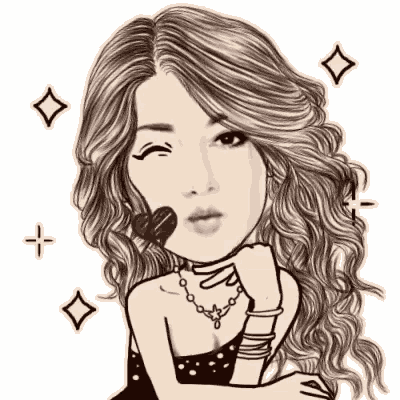 a black and white drawing of a woman with long hair and a heart on her face .