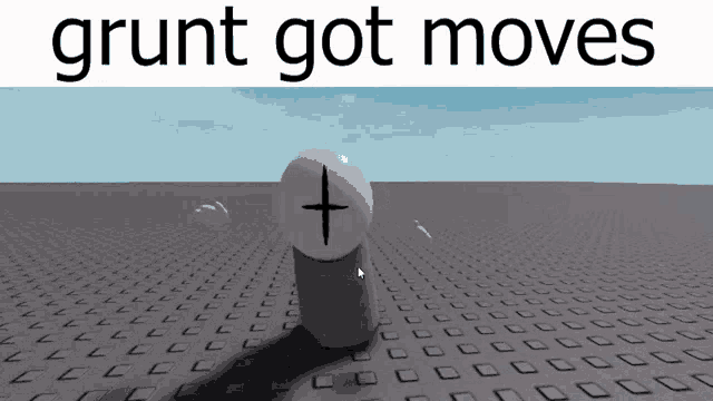 a white ball with a cross on it and the words " grunt got moves " below it