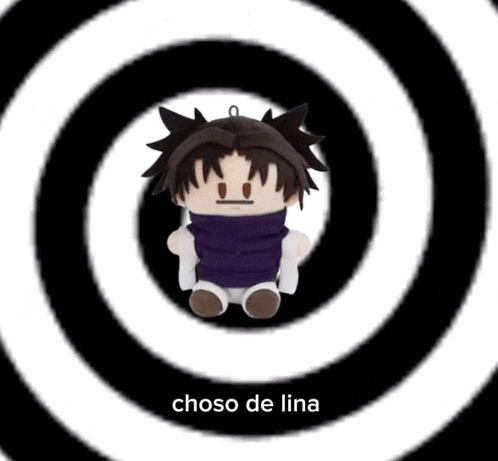 a stuffed animal is sitting in the middle of a black and white spiral with the words choso de lina on the bottom