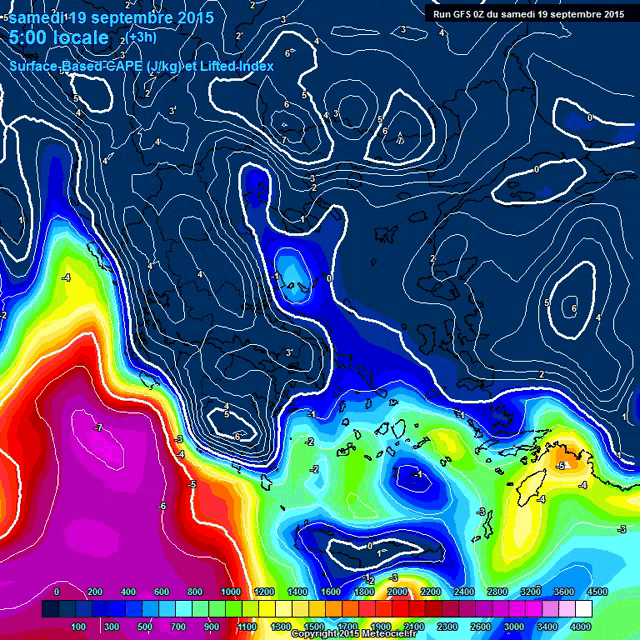 a map showing a surface based gape lifted index on september 19 2015