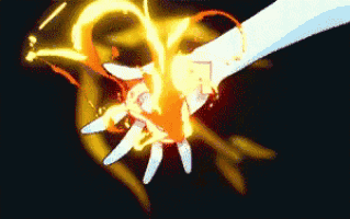 a close up of a person 's hand with a flame coming out of it .