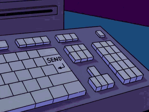 a cartoon drawing of a keyboard with the send key in the middle