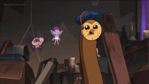 a cartoon of an owl and a fairy is on the owlclub.net